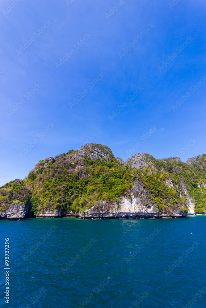 Beauty beach and limestone rocks in Phi Phi islands Beauty beach and limestone rocks in Phi Phi islands