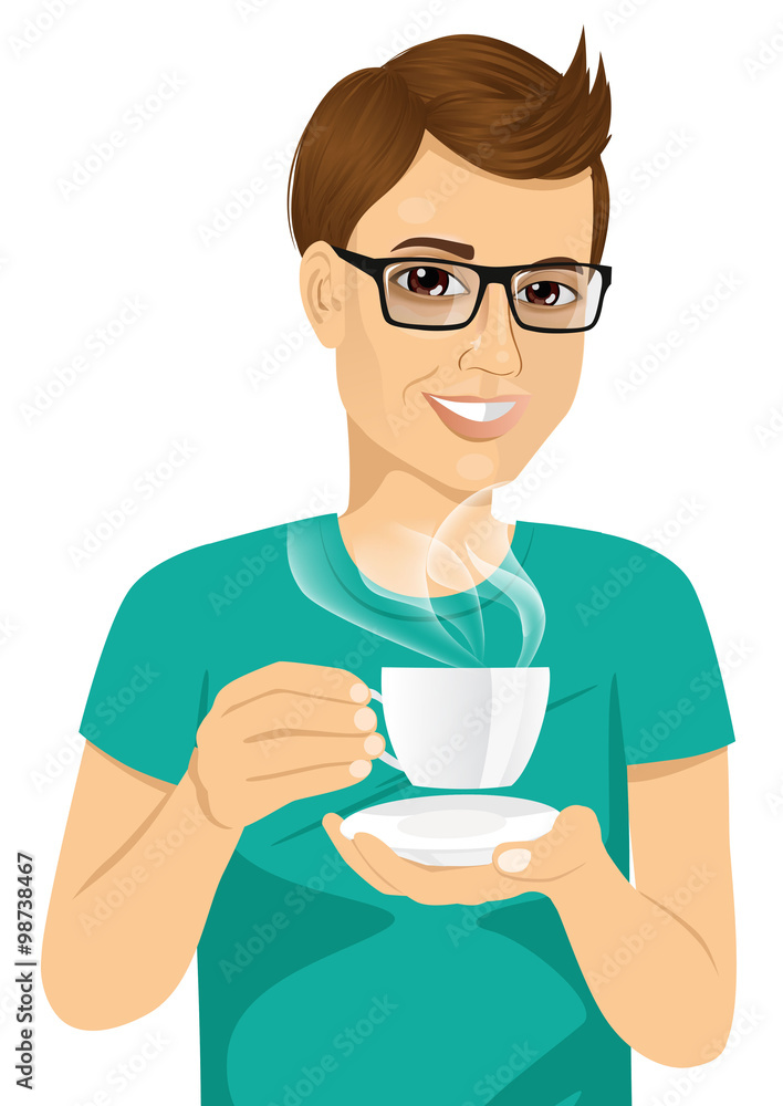 young man drinking hot coffee or tea young man drinking hot coffee or tea