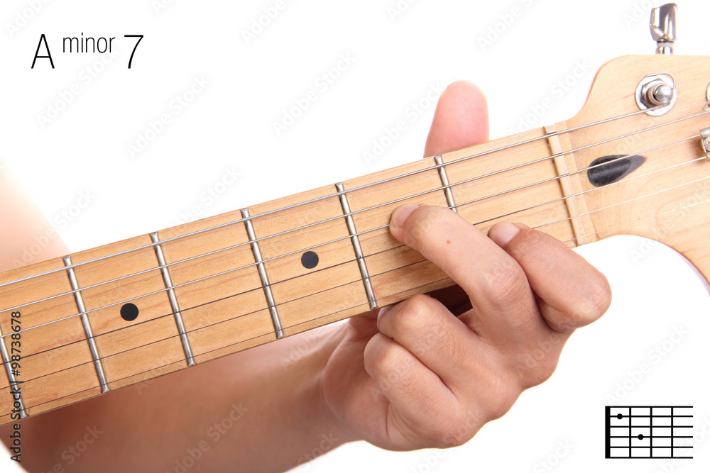 Obraz premium A minor seventh guitar chord tutorial