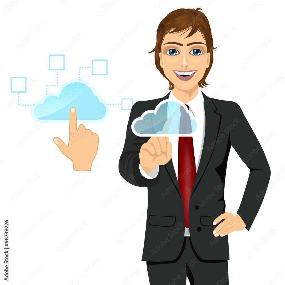 Cloud computing concept businessman touching the icon Cloud computing concept businessman touching the icon