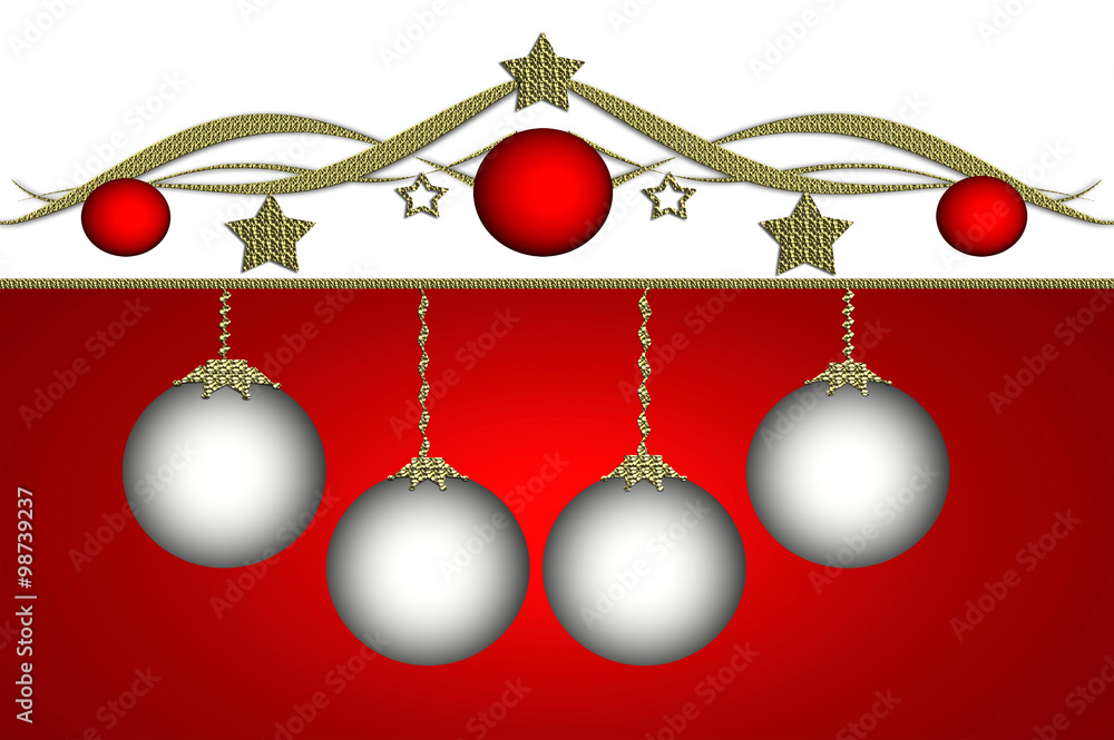 Bolas, esferas, Navidad, estrellas, adornos navideños, fondos, fondo rojo  ilustración de Stock | Adobe Stock