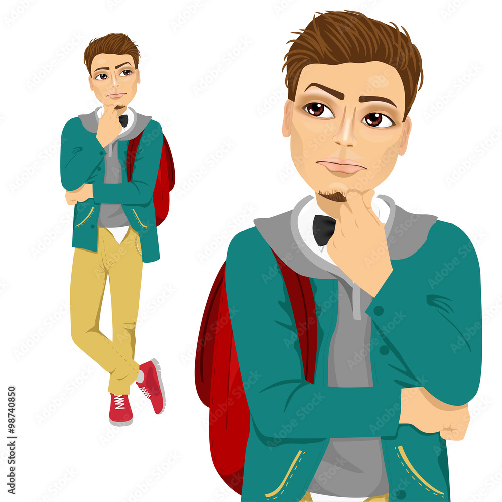 student with backpack thinking about something student with backpack thinking about something