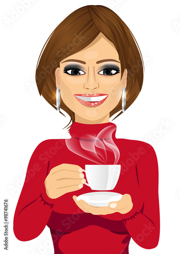 attractive young woman drinking coffee