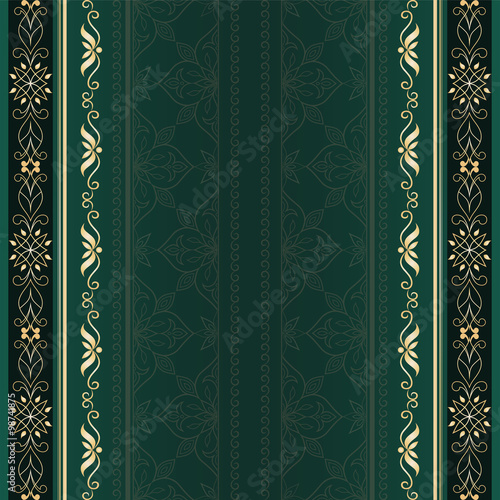 Vintage golden border on green.