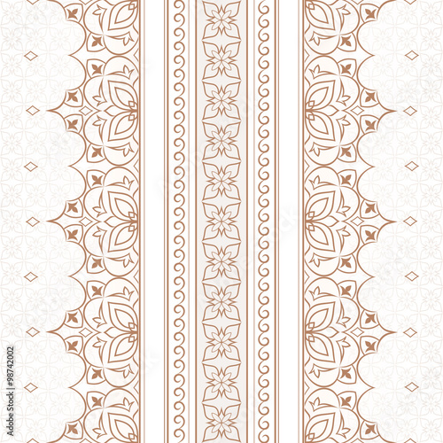 Vintage lace golden pattern on white.