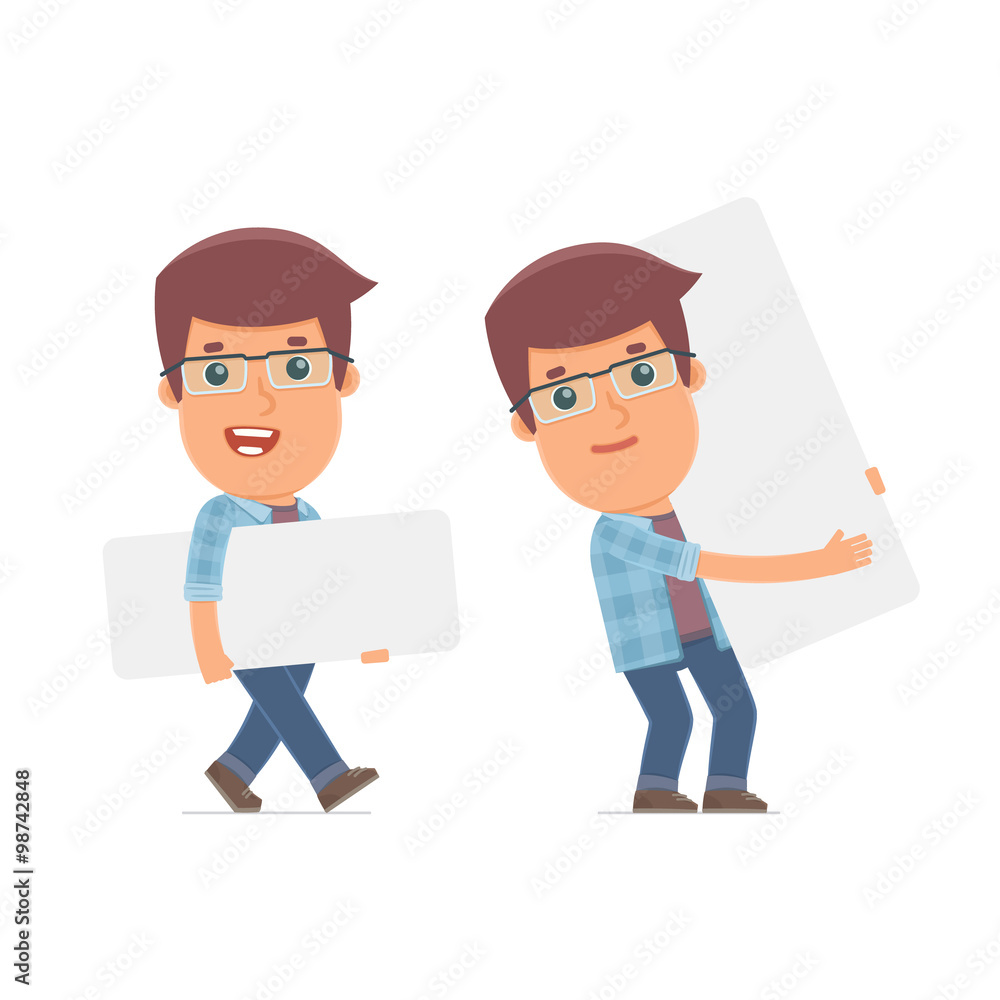 Funny Character Freelancer holds and interacts with blank forms Funny Character Freelancer holds and interacts with blank forms