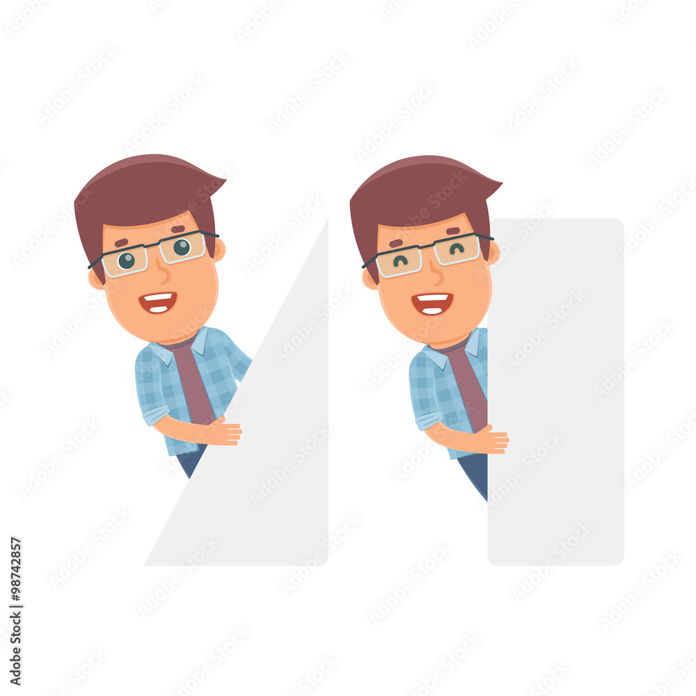 Funny Character Freelancer holds and interacts with blank forms Funny Character Freelancer holds and interacts with blank forms