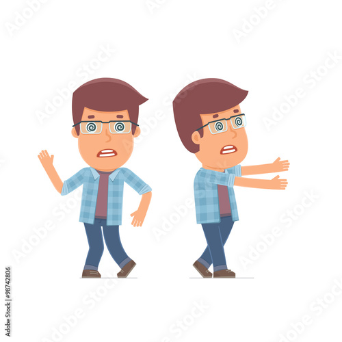 Crazy and Deranged Character Freelancer in strange pose under hy