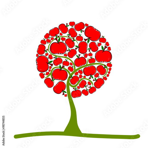 apple tree cartoon vector in colorful