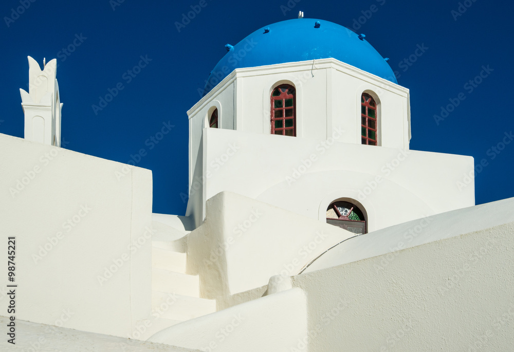 A Greek Orthodox church in Oia town on the island of Santorini