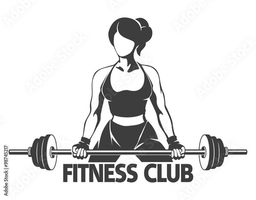 Woman with Barbell Fitness Emblem