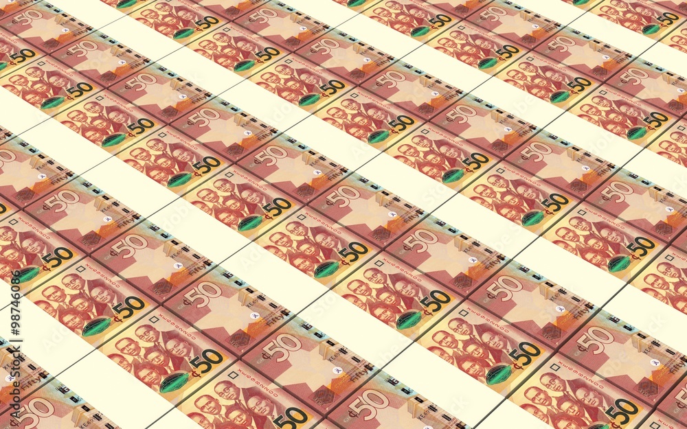Fototapeta premium Ghanaian cedi bills stacks background. Computer generated 3D photo rendering.