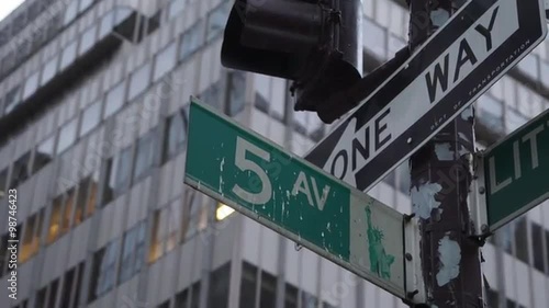 A shot of the world famous Fifth Ave street sign in Manhattan.