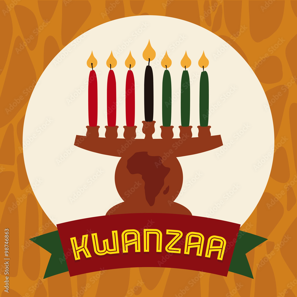 Flat Kinara Icon with Lighted Candles and Ribbon, Vector Illustration Flat Kinara Icon with Lighted Candles and Ribbon, Vector Illustration