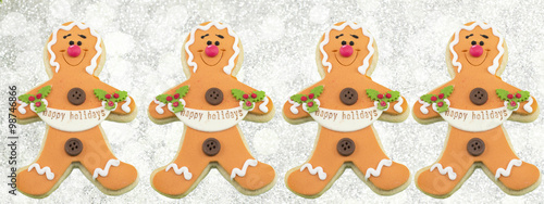 Gingerbread cookies on shiny background banner