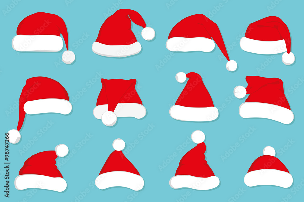 Santa Claus red hat set on blue Santa Claus red hat set on blue
