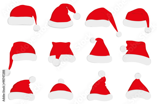 Santa Claus red hat set on white