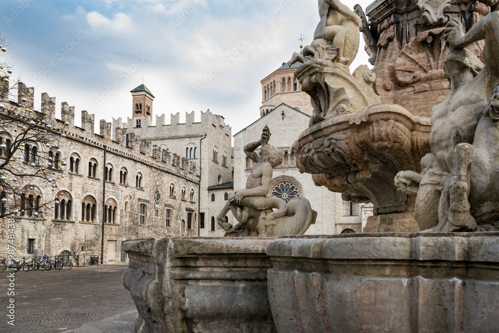 The Neptune fountain in Cathedral Square, Trento, Italy - obrazy, fototapety, plakaty 