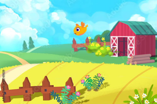 Fototapeta Naklejka Na Ścianę i Meble -  Illustration: The Cute Farm. Realistic Fantastic Cartoon Style Artwork / Story / Scene / Wallpaper / Background / Card Design
