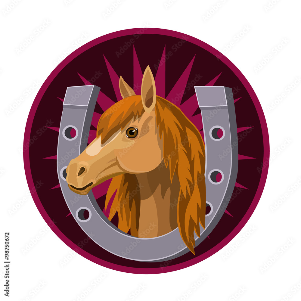Horse horseshoe for good luck/ A horse with a horseshoe for good luck is  suitable as an icon oran icon of the finest and most beautiful animals in  our world. Stock Vector |
