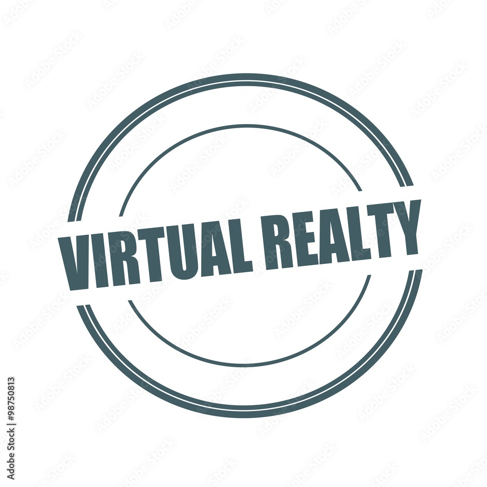 Virtual Realty Grey stamp text on circle on white background Virtual Realty Grey stamp text on circle on white background