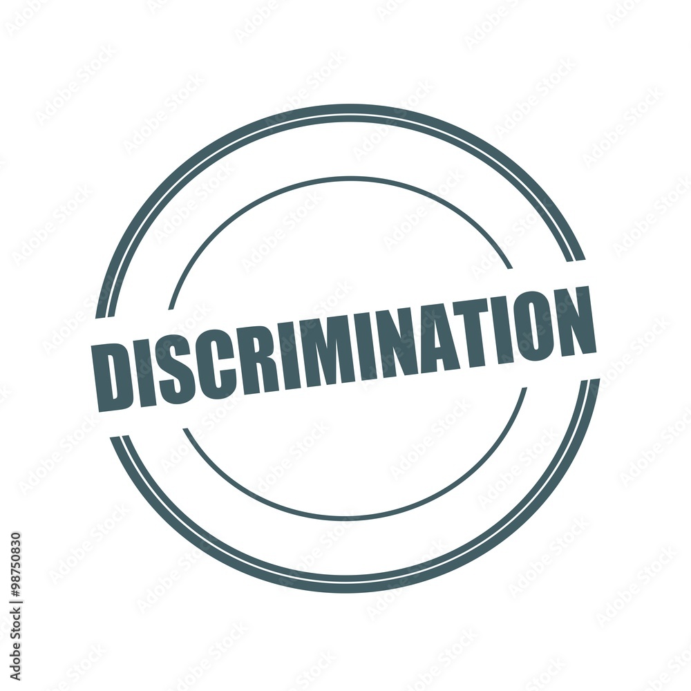 DISCRIMINATION Grey stamp text on circle on white background DISCRIMINATION Grey stamp text on circle on white background