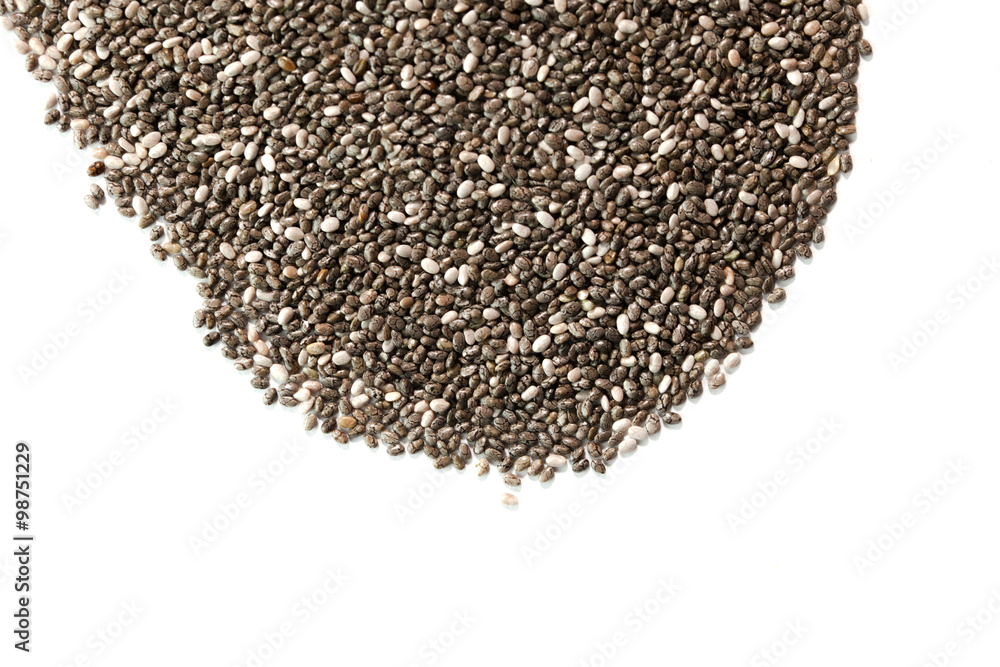 chia seeds on isolated white background chia seeds on isolated white background