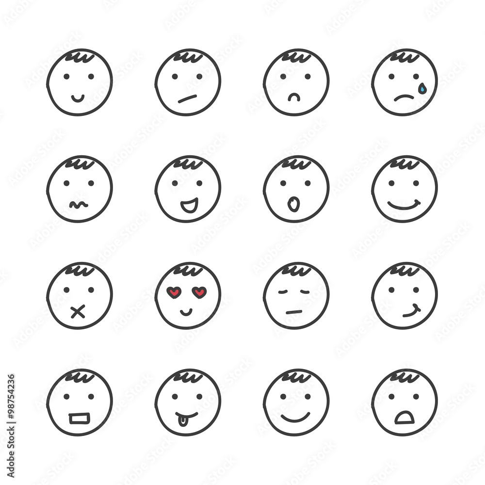 Set of hand drawn doodle smiles isolated on white background.
Different facial expressions. Set of hand drawn doodle smiles isolated on white background.
Different facial expressions.