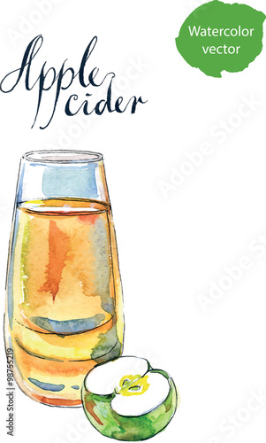 Apple cider in glass and green apple