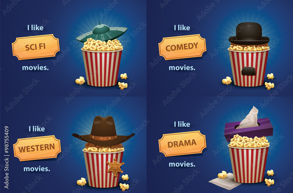 Vector Set Of Banners With Red And White Striped Popcorn Buckets And vector-set-of-banners-with-red-and-white-striped-popcorn-buckets-and