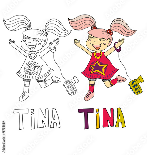 the simple drawing cartoon and with color of the image of children with different names in the compatibility with the character