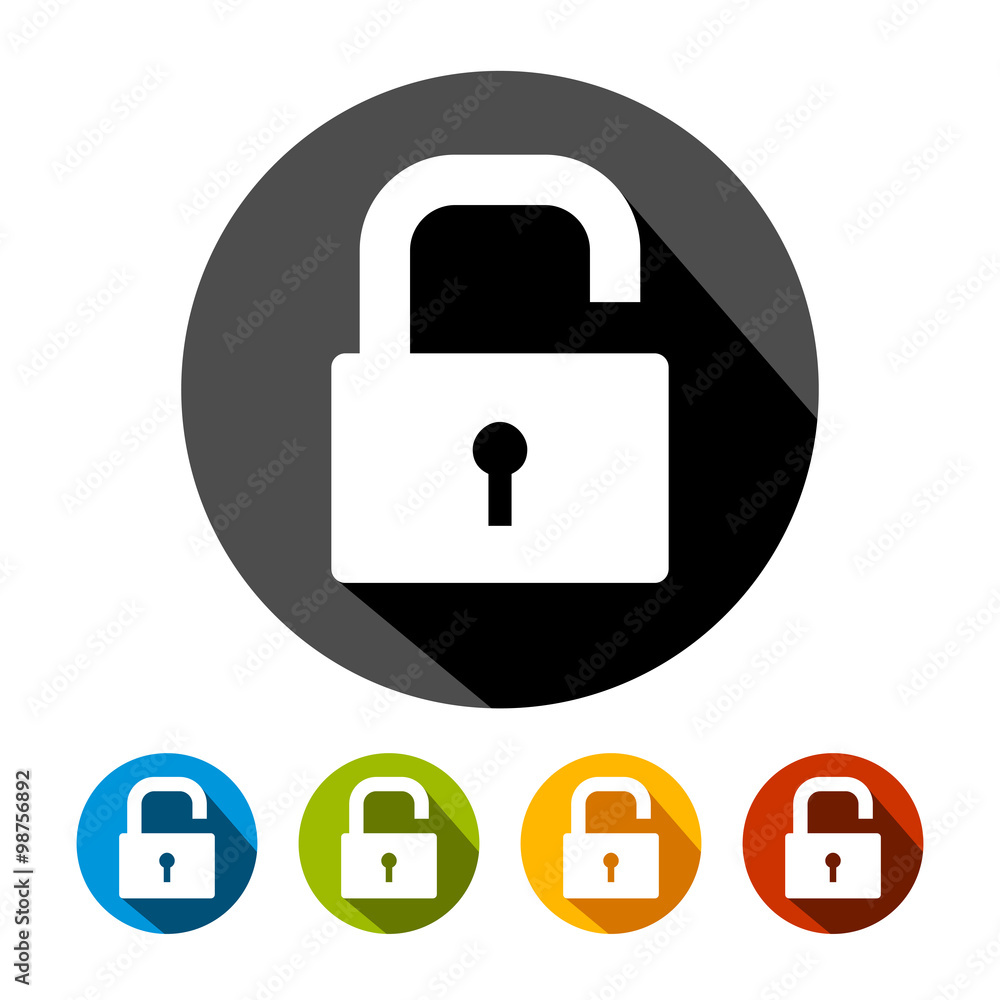 Simple Unlocked Padlock Circle Icon Set Simple Unlocked Padlock Circle Icon Set