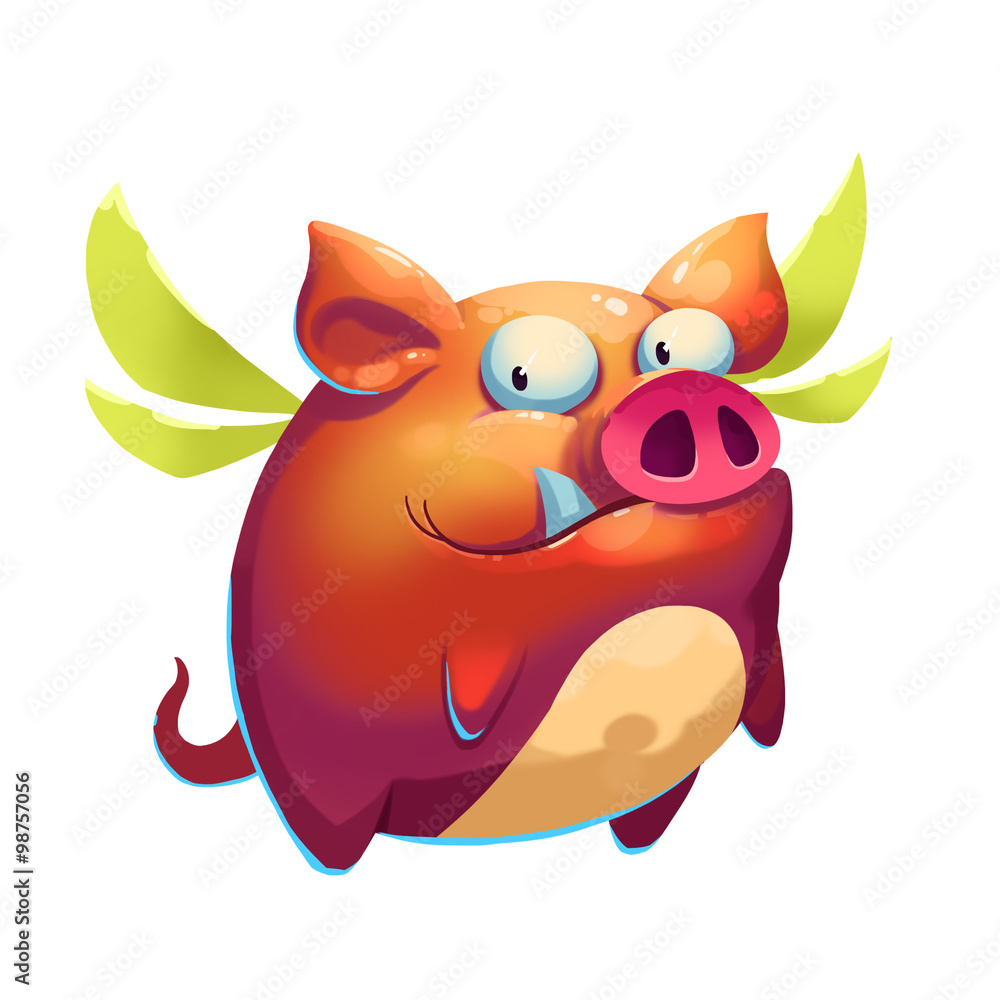 Illustration: Funny Flying Pig. Realistic Fantastic Cartoon Style Artwork,  Character, Scene Wallpaper, Story Background, Card Design Stock  Illustration | Adobe Stock