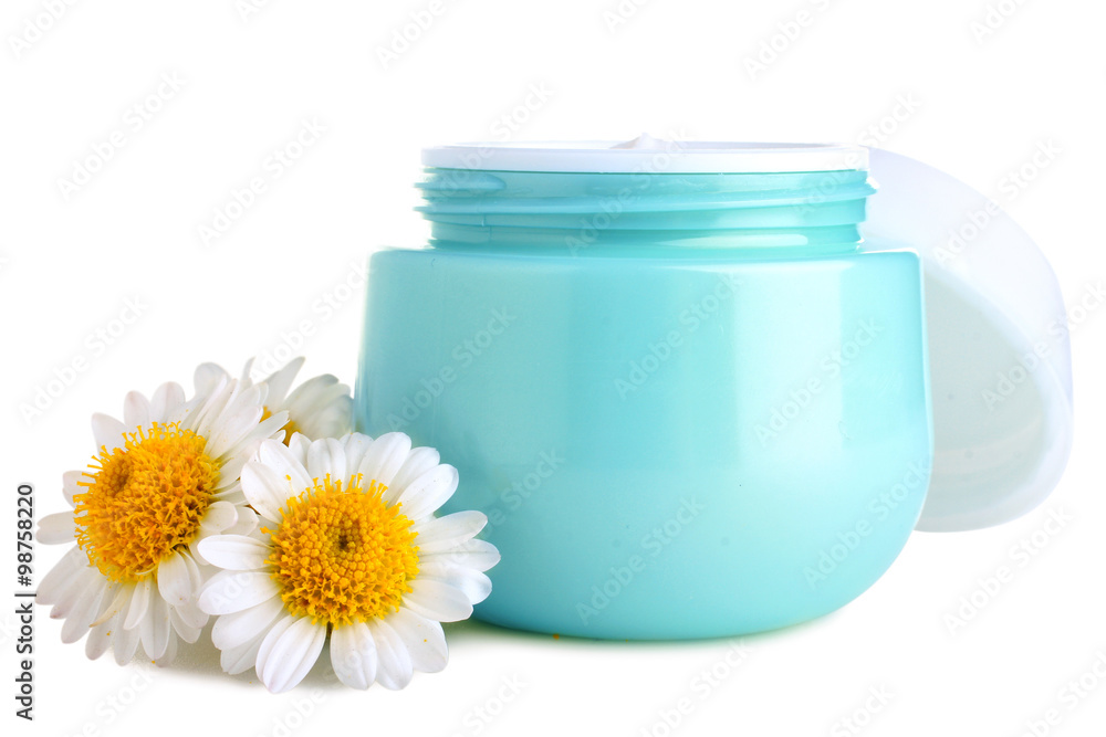 outdoor facial cream with chrysanthemum isolated on white background outdoor facial cream with chrysanthemum isolated on white background
