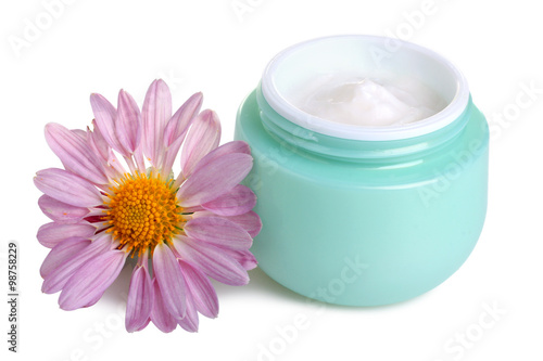 outdoor facial cream with chrysanthemum isolated on white background