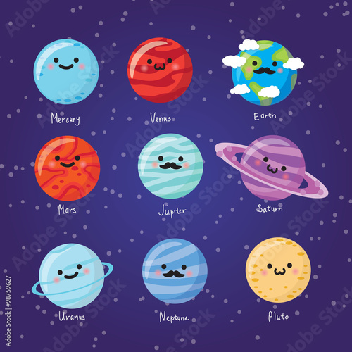 Set of cute smiling planets