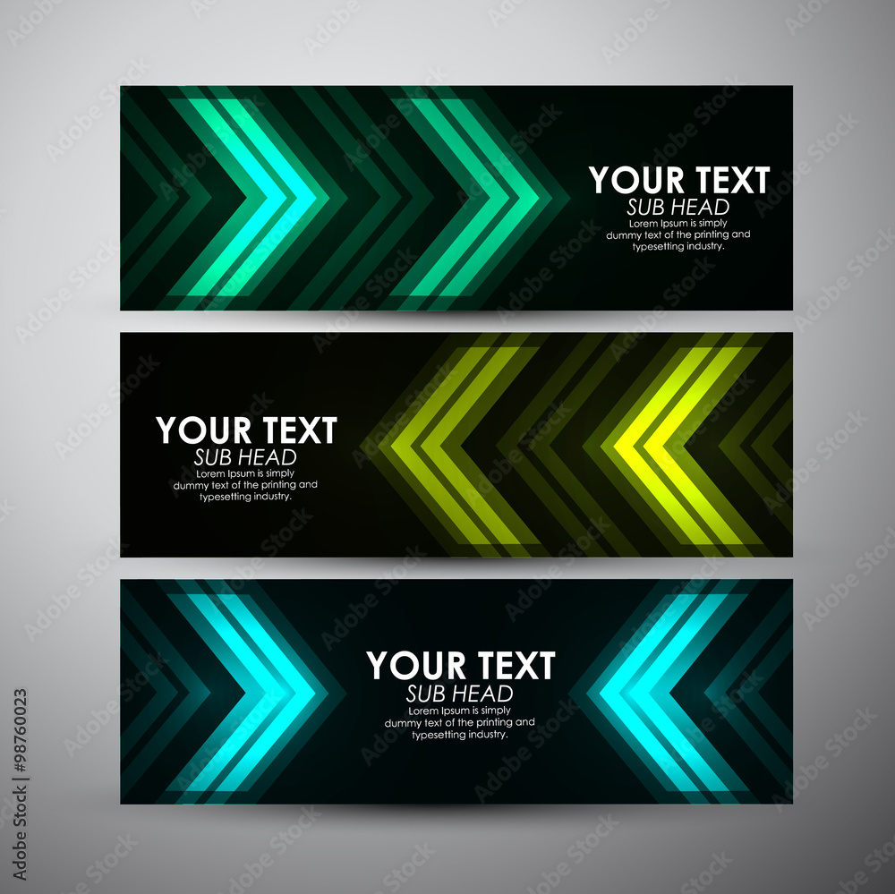 Fototapeta premium Abstract green arrow pattern. Vector banners set background.