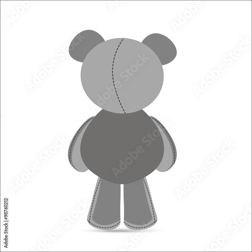 Rear view of grey teddy bear in vector