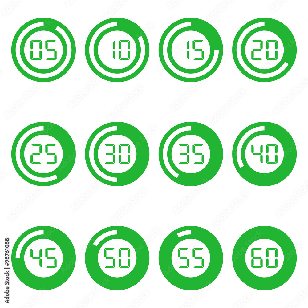 Set of timer icon, green Set of timer icon, green