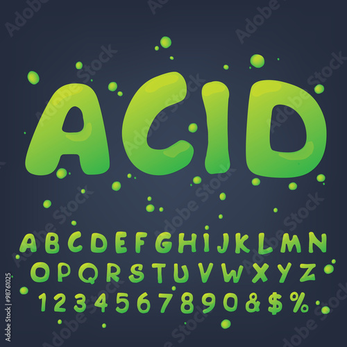Vector numbers and symbols made of acid. Additional set for the acid font style.