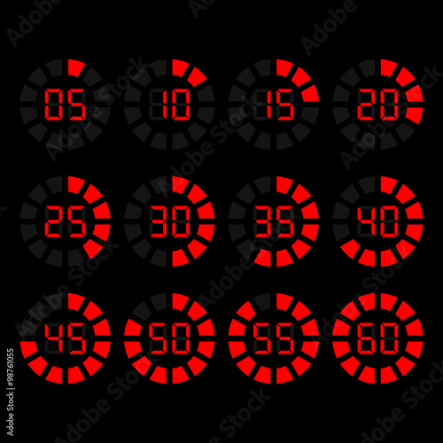 Digital timer icons set, red