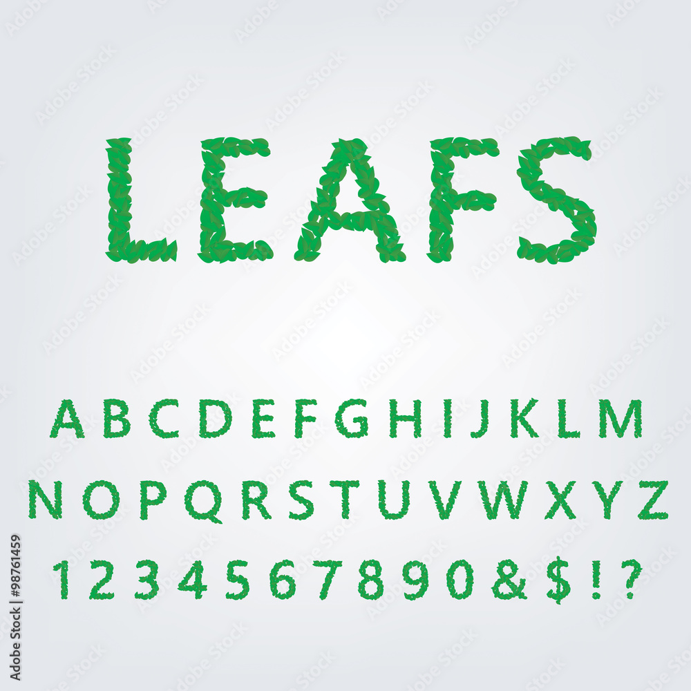 Naklejka premium Green leaf alphabet