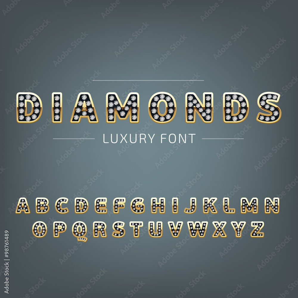 Golden alphabet with diamonds. Luxury, royal, wealth, glamour symbol
Golden alphabet with diamonds. Luxury, royal, wealth, glamour symbol