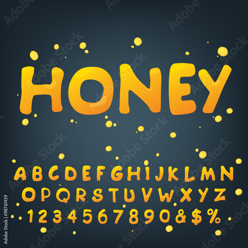Vector numbers and symbols made of honey. Additional set for the honey font style.
