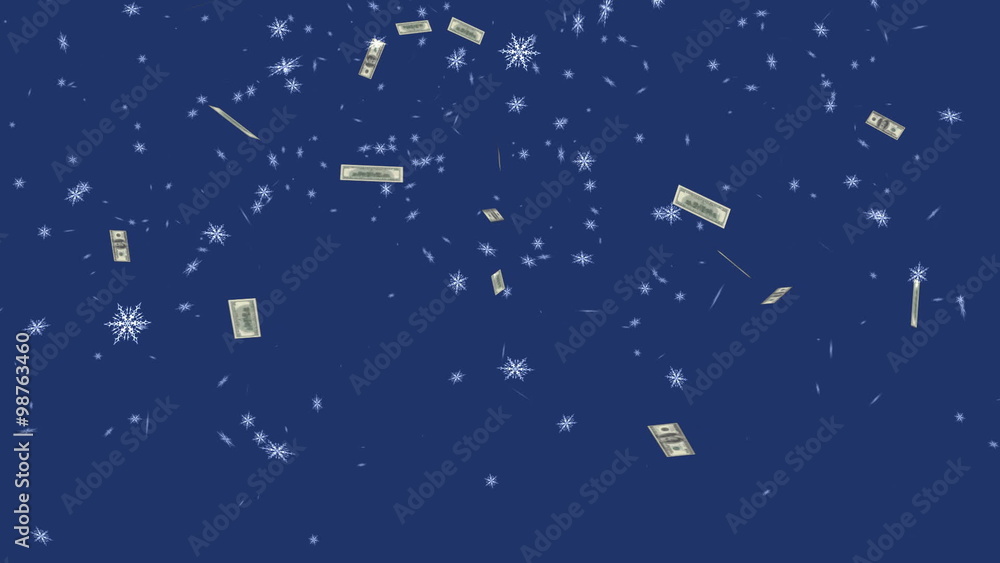 Happy New Year,Christmas,3d winter Flying banknotes of dollars Happy New Year,Christmas,3d winter Flying banknotes of dollars