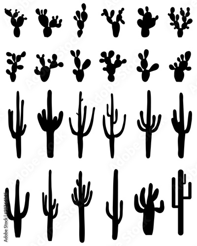 Black silhouettes of different cactus, vector