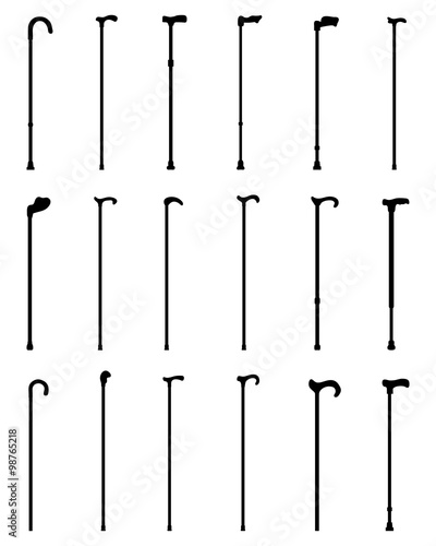 Black silhouettes of walking sticks, vector
