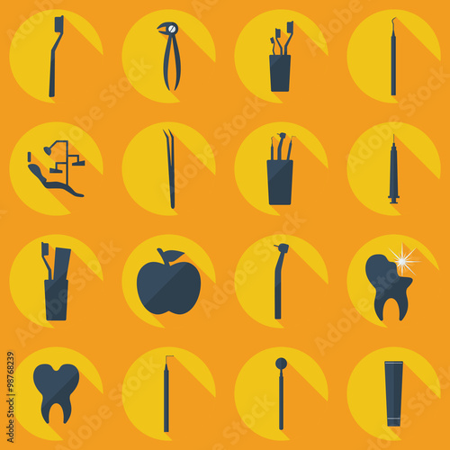 Flat concept, set modern design with shadow dentist tools