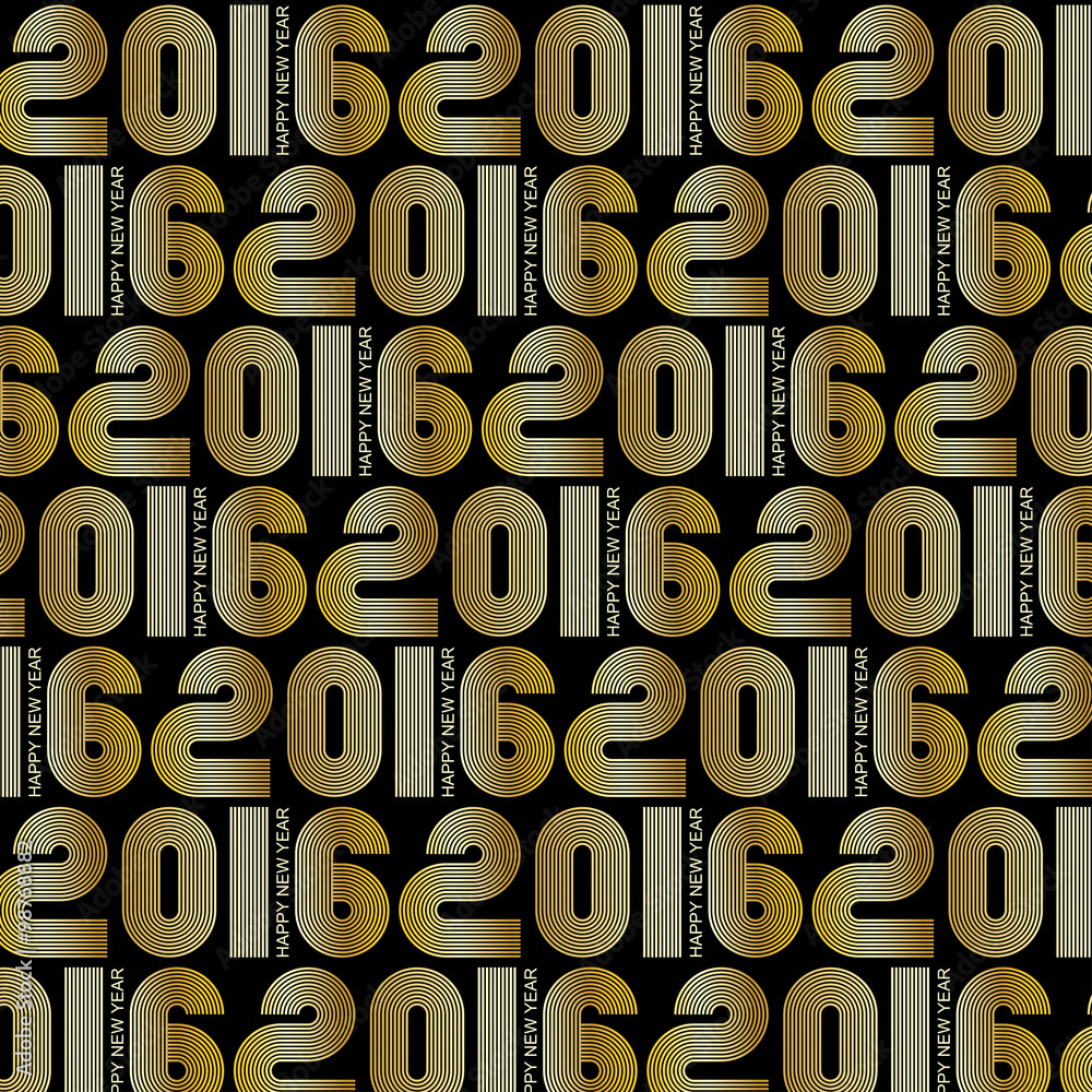 2016 Gold pattern retro stripe funky style numbers for Happy New Year celebration with black background. 2016 Gold pattern retro stripe funky style numbers for Happy New Year celebration with black background.