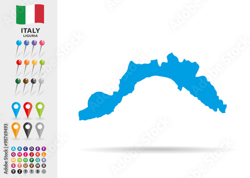 Valokuvatapetti Map of Liguria in Italy